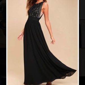 Lulu's Forever and Always Black Lace Maxi Dress Size Large